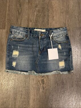 pistola distressed denim mini skirt in medium blue